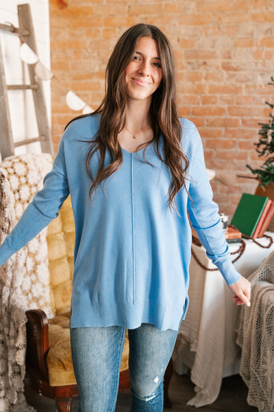 Sky Blue Lounge Around Relaxed Sweater - Online