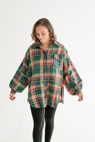Weekend Wanderer Oversized Flannel - Pine Green