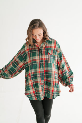Weekend Wanderer Oversized Flannel - Pine Green