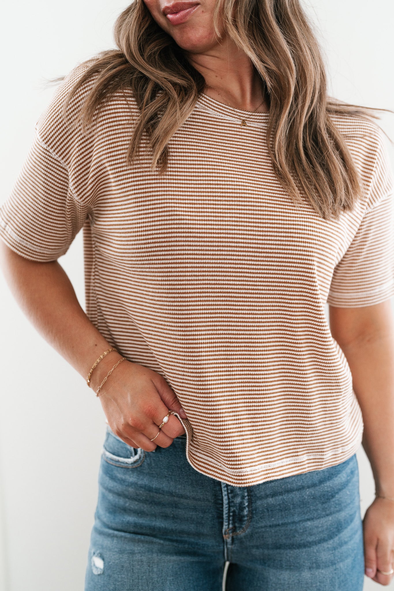 Good Motives Drop Shoulder Striped Top