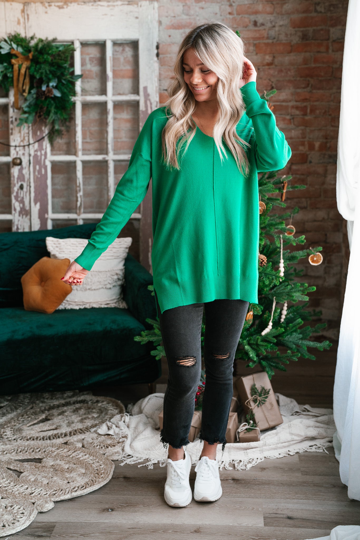 Kelly Green Lounge Around Relaxed Sweater - Online