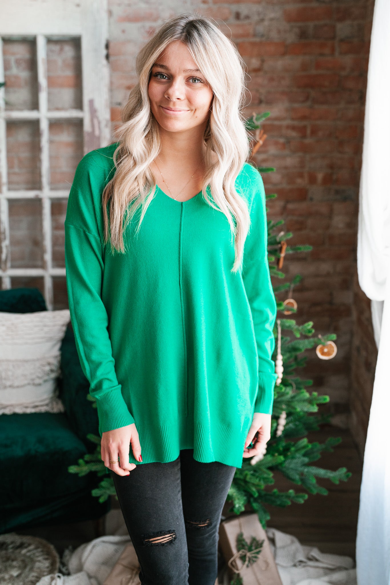 Kelly Green Lounge Around Relaxed Sweater - Online
