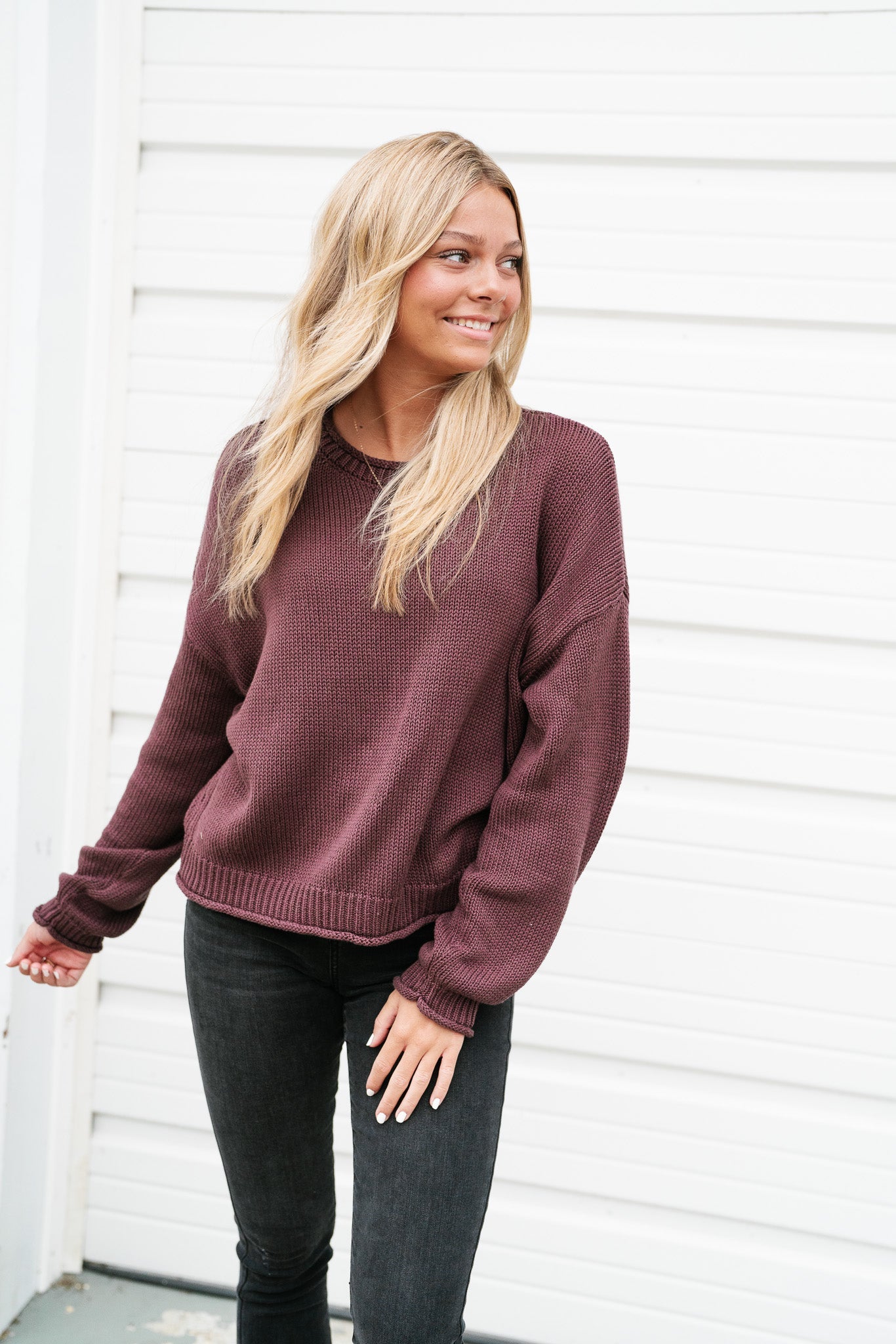 Fall Bliss Era Knit Sweater - Deep Plum