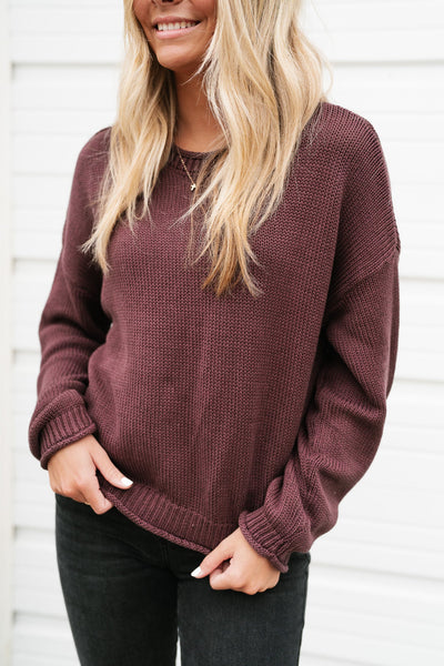 Fall Bliss Era Knit Sweater - Deep Plum