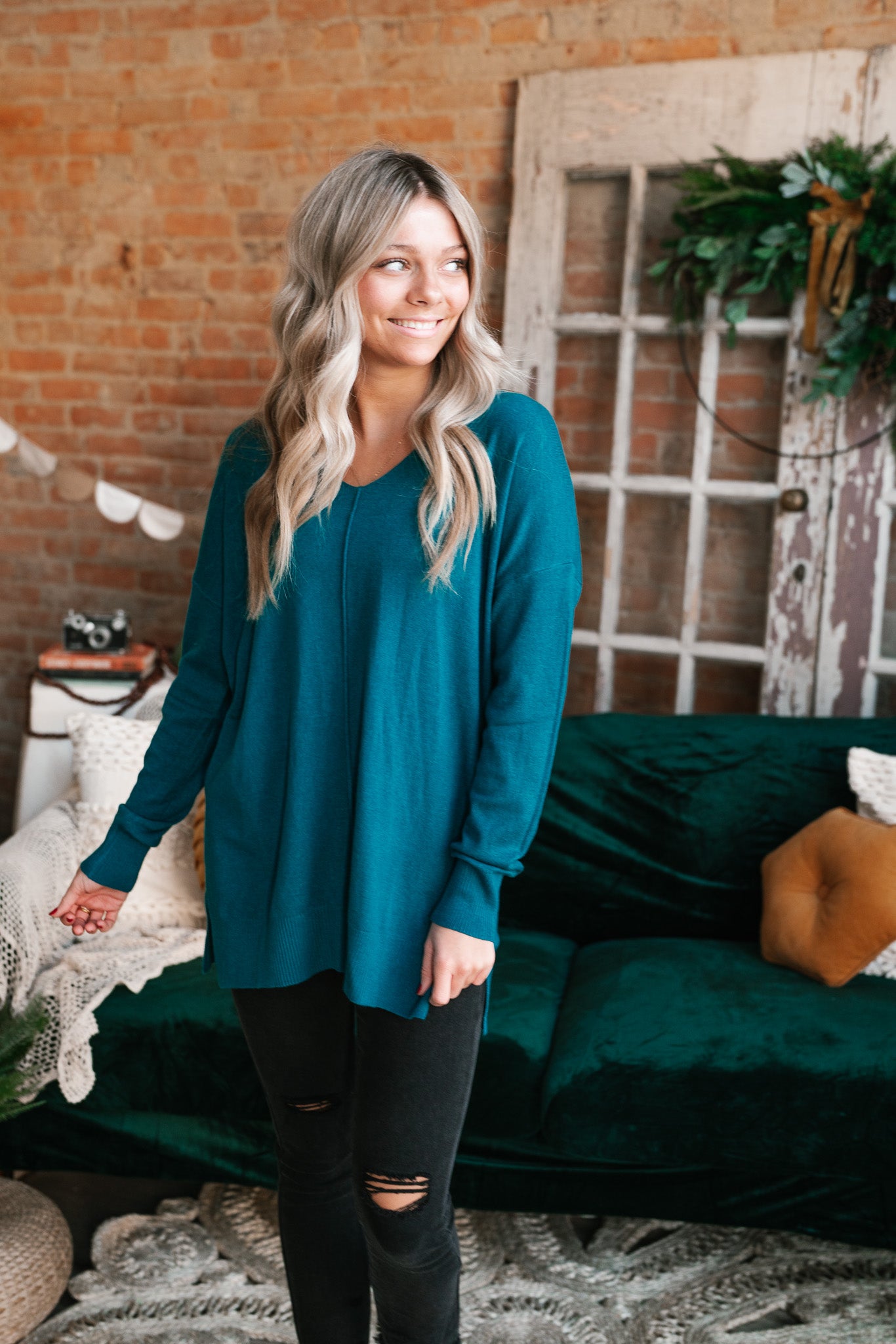 Turquoise Lounge Around Relaxed Sweater - Online