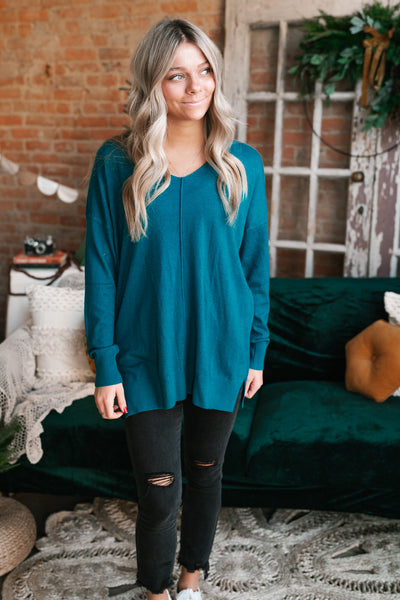 Turquoise Lounge Around Relaxed Sweater - Online