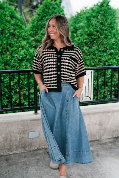 Easy Days Button Up Striped Top
