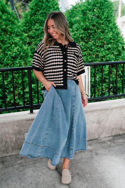 Easy Days Button Up Striped Top