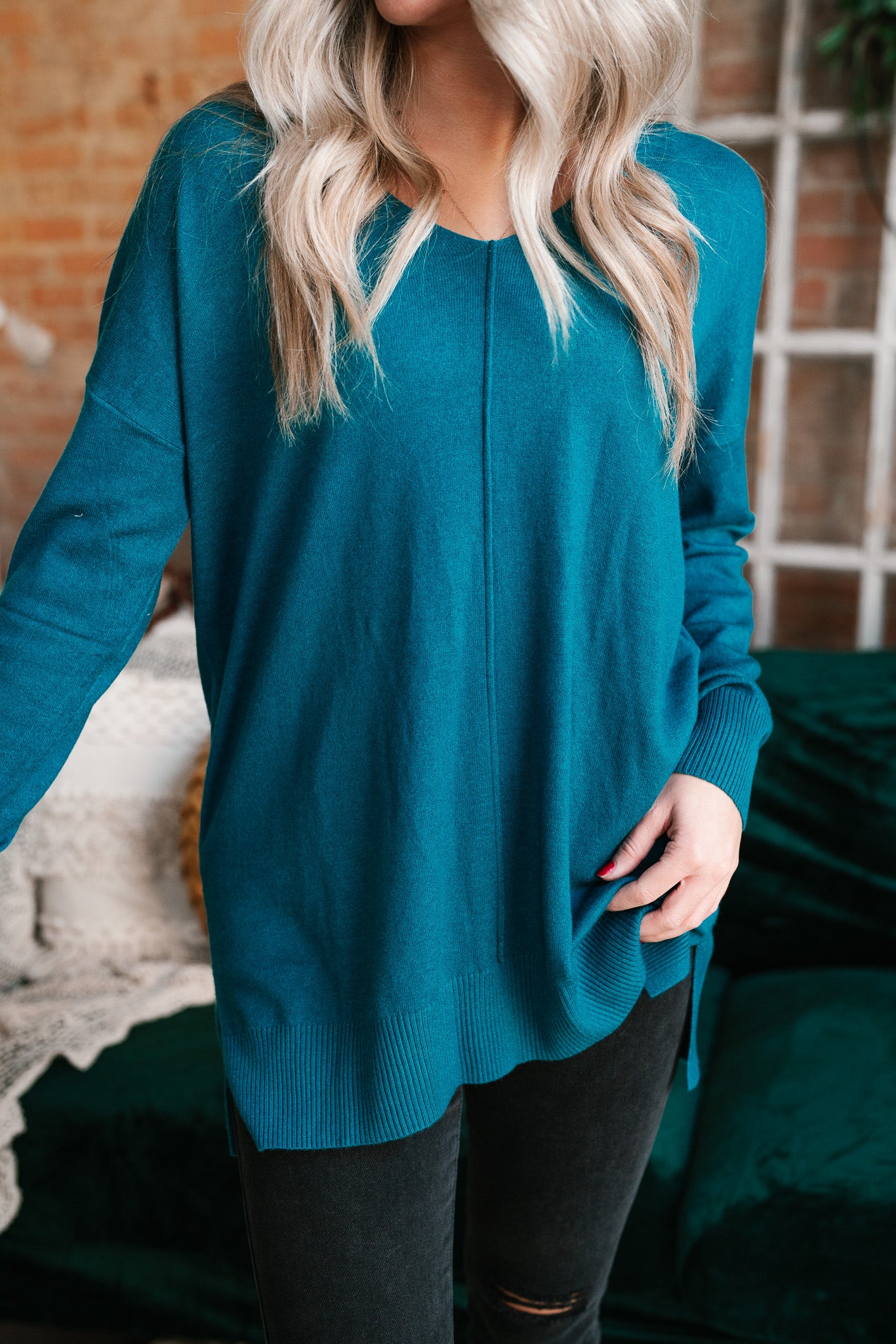 Turquoise Lounge Around Relaxed Sweater - Online