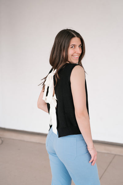 Perfect Muse Bow Knit Top - Black