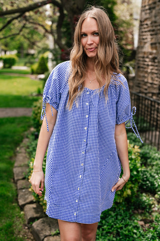short blue dress Zapaka Women Royal Blue V-Neck Long Cocktail Party Dress with Short Sleeves A-Line Wedding Guest Dress with Bow, Royal Blue / S main image 1