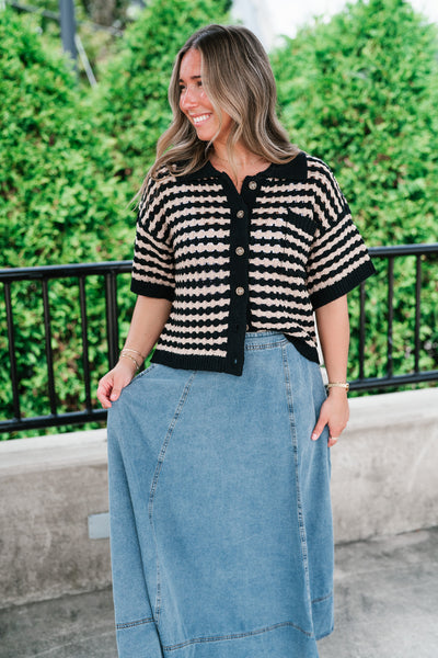 Easy Days Button Up Striped Top