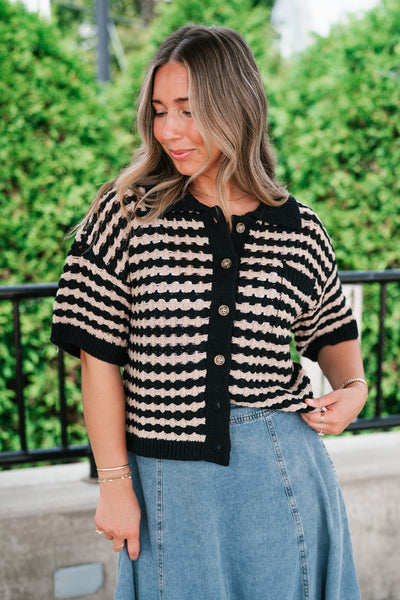 Easy Days Button Up Striped Top