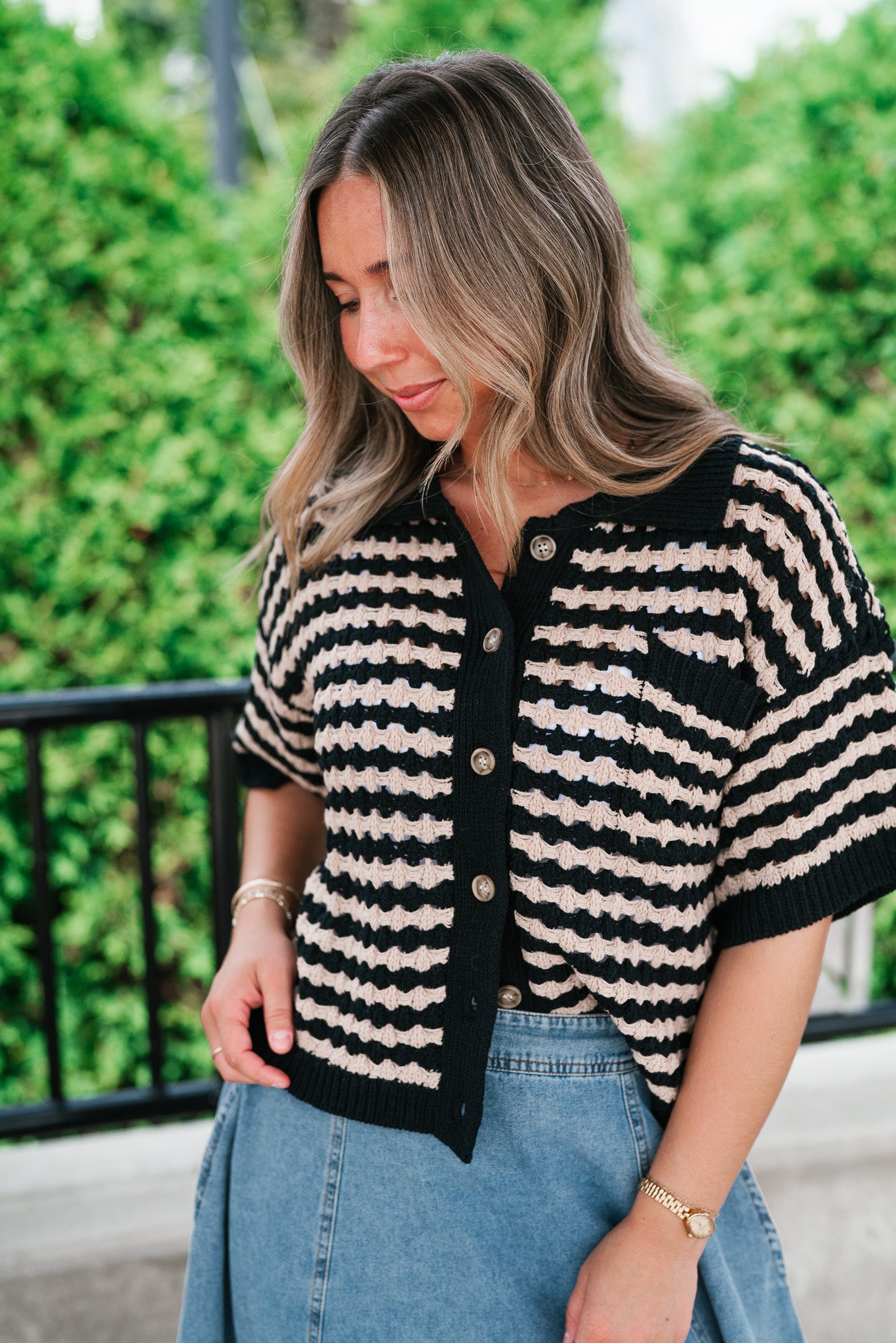 Easy Days Button Up Striped Top