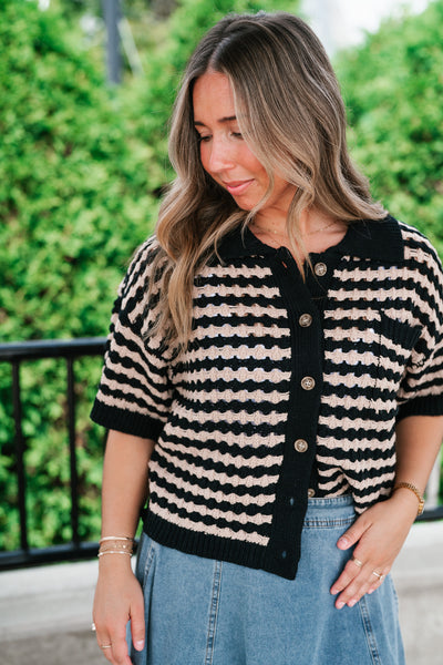 Easy Days Button Up Striped Top