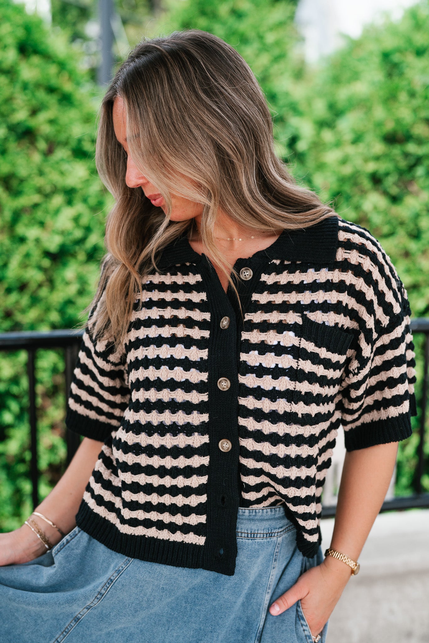Easy Days Button Up Striped Top