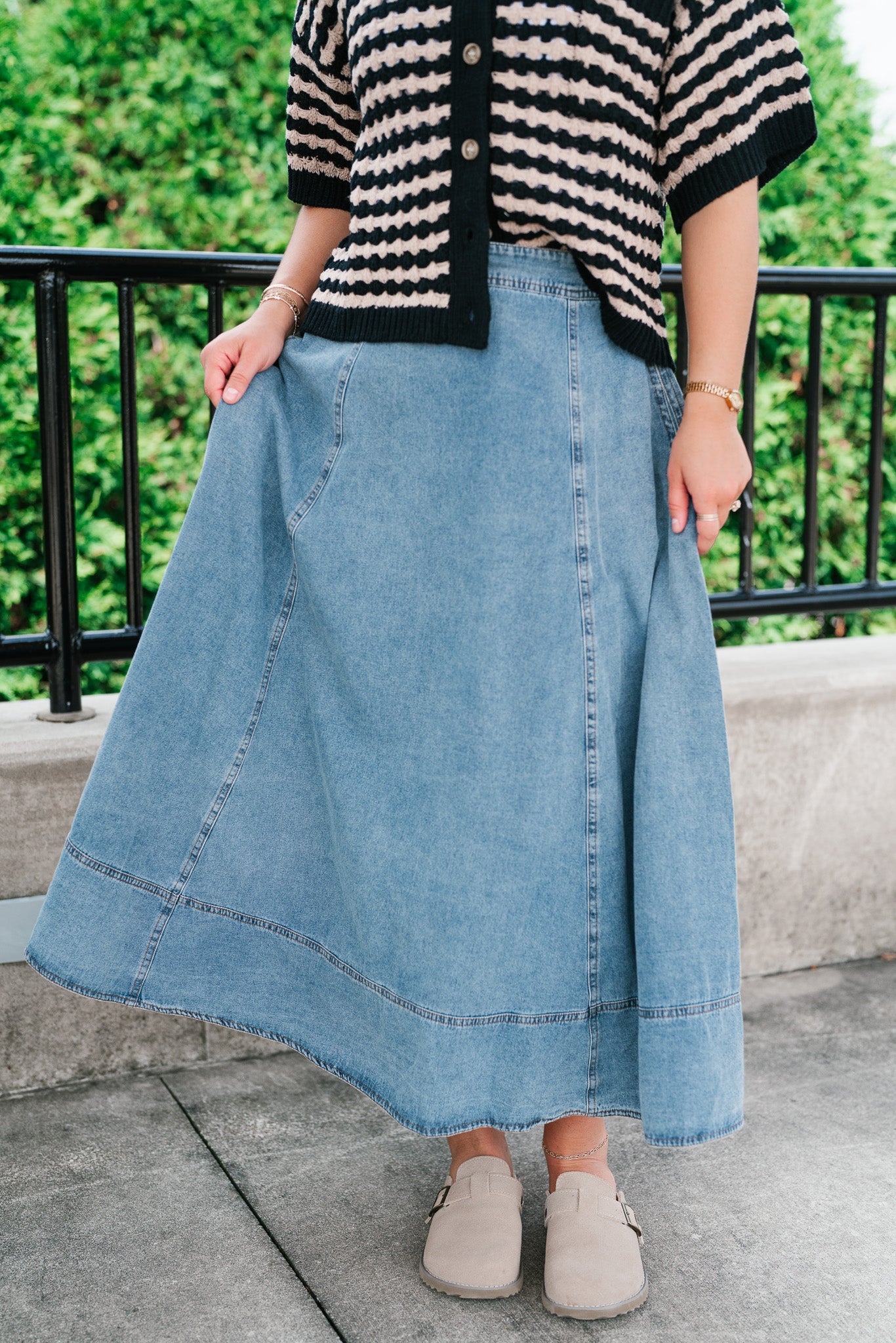 Sunday Stroll Flare Midi Denim Skirt