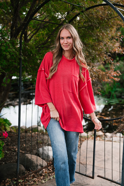 Forever Ideal Ribbed Top - Red