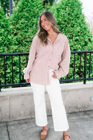 Monroe Pinstripe Button Up Top