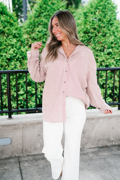 Monroe Pinstripe Button Up Top