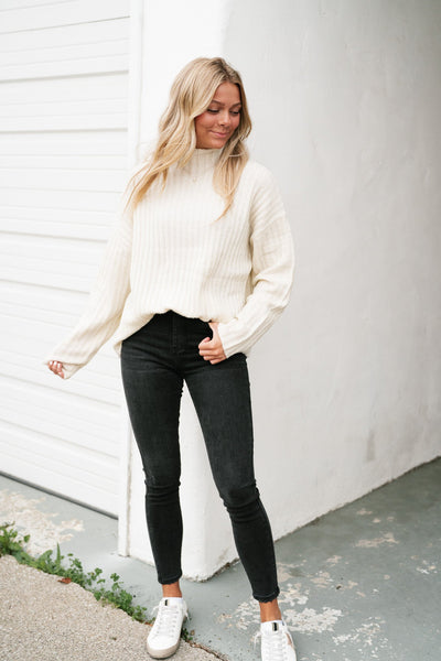 Fall Essential Knit Sweater Top - Oatmeal
