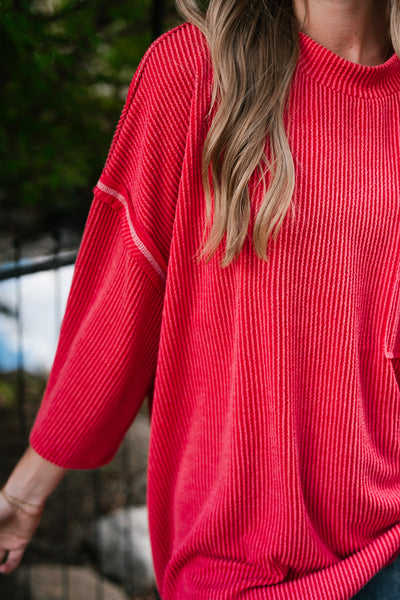 Forever Ideal Ribbed Top - Red