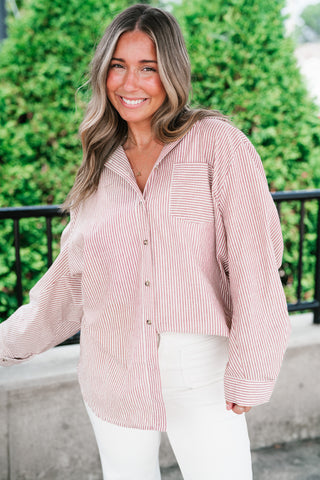 Monroe Pinstripe Button Up Top