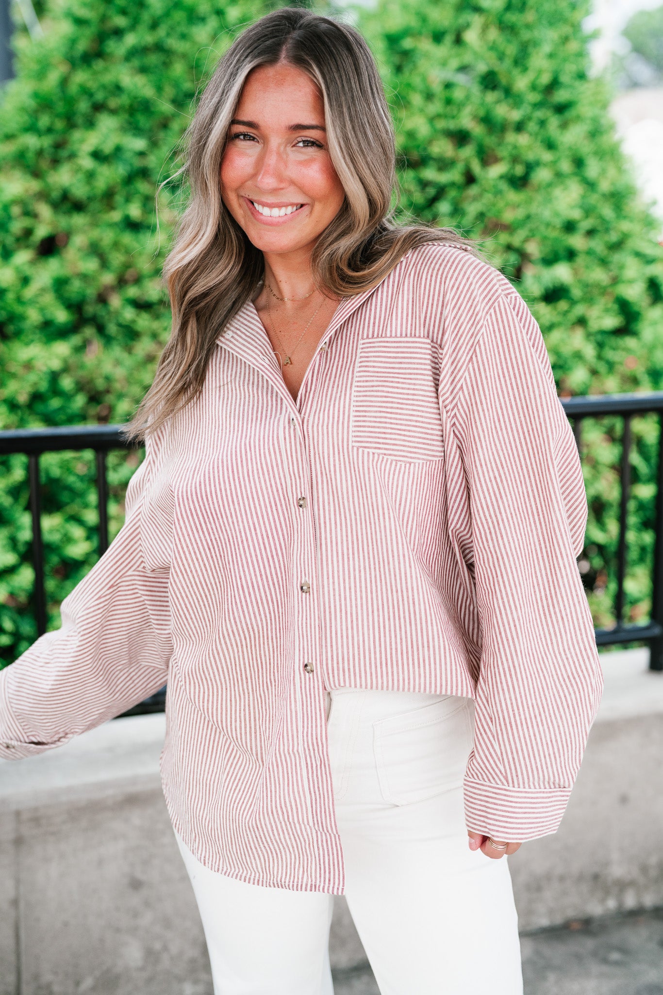 Monroe Pinstripe Button Up Top