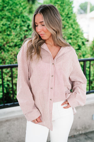 Monroe Pinstripe Button Up Top