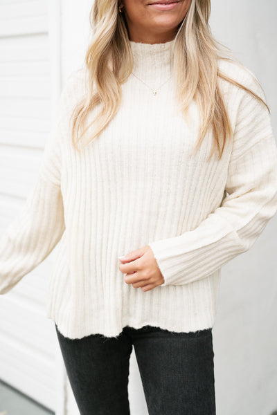 Fall Essential Knit Sweater Top - Oatmeal