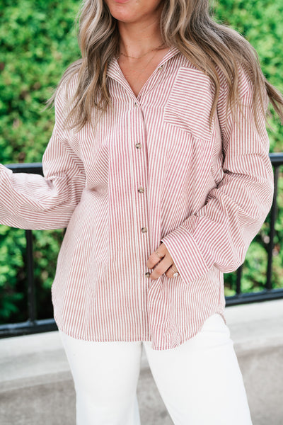 Monroe Pinstripe Button Up Top