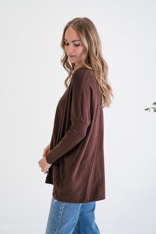 Gentle Drift Relaxed Pocket Sweater - Chocolate