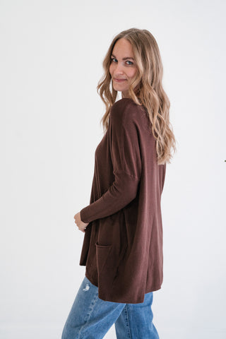 Gentle Drift Relaxed Pocket Sweater - Chocolate