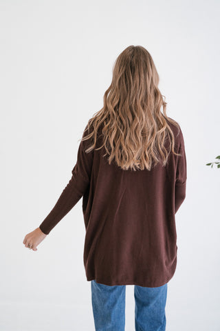 Gentle Drift Relaxed Pocket Sweater - Chocolate