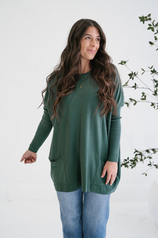 Gentle Drift Relaxed Pocket Sweater - Hunter Green