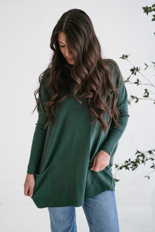 Gentle Drift Relaxed Pocket Sweater - Hunter Green