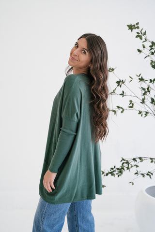 Gentle Drift Relaxed Pocket Sweater - Hunter Green