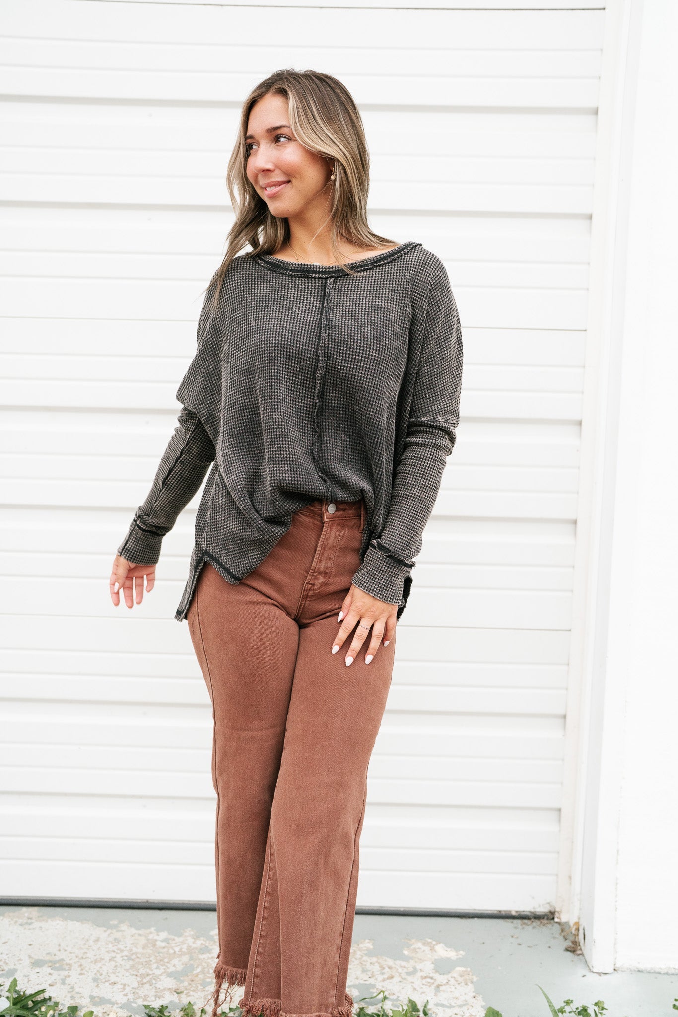 Over The Moon Waffle Knit Top