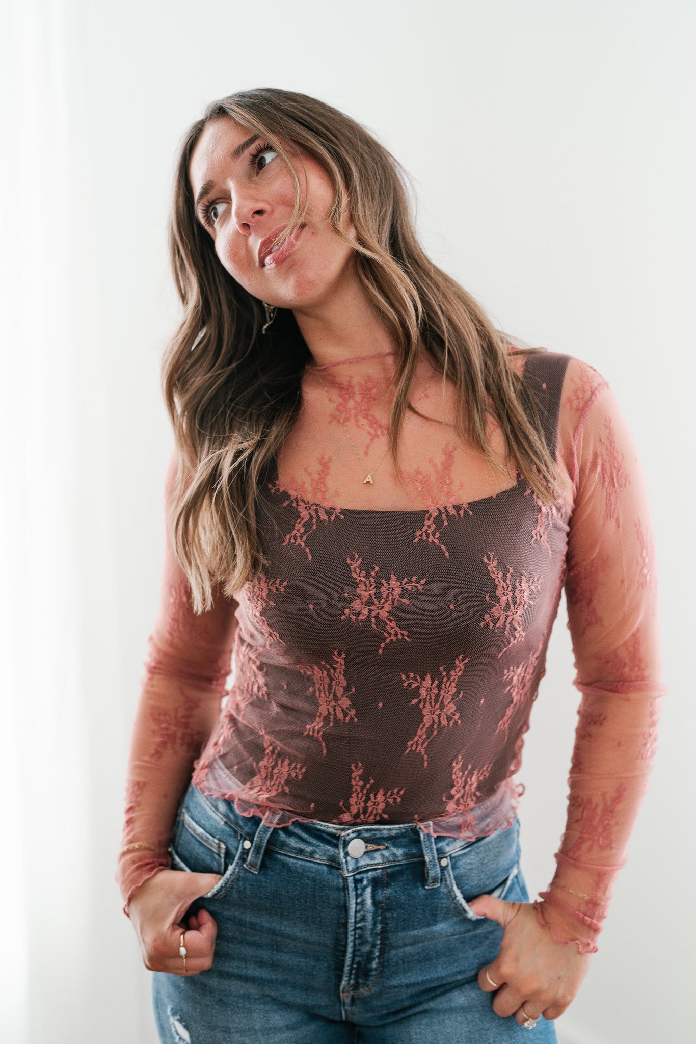 Mauve Sheer Lace Undershirt