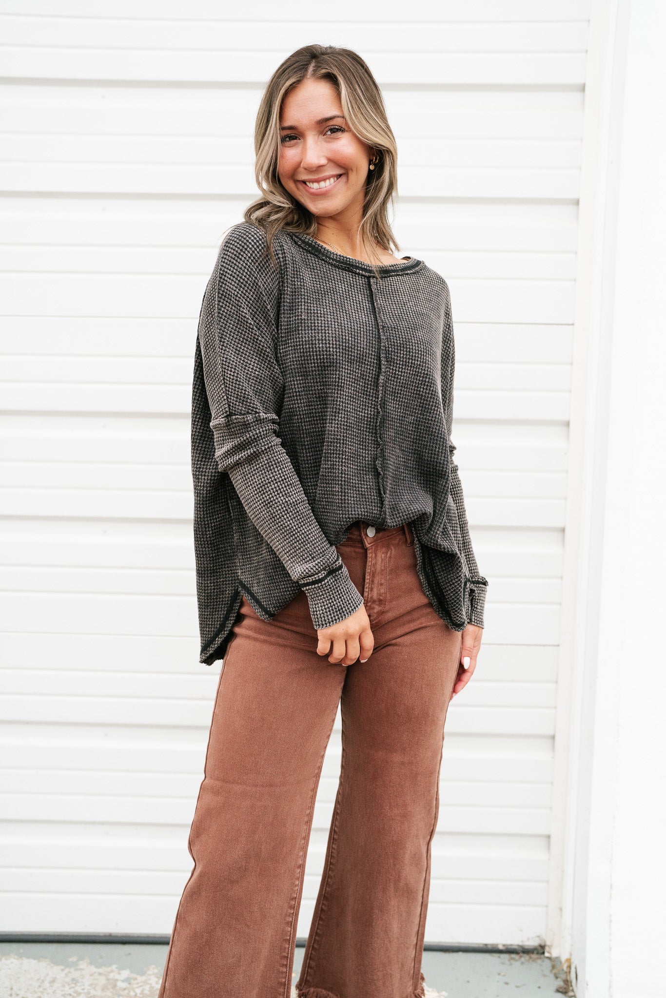 Over The Moon Waffle Knit Top