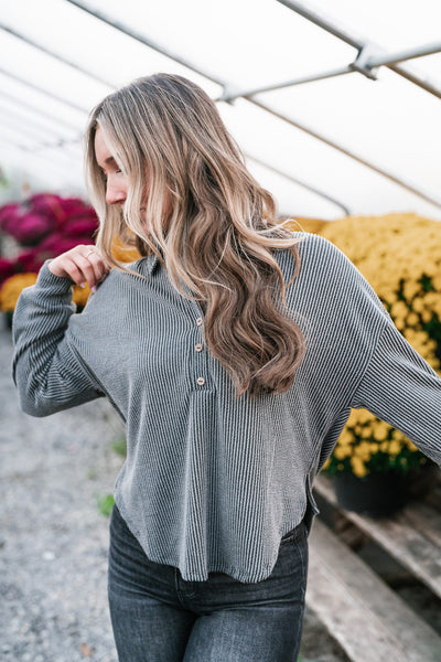 Ribbed Essential Collared Long Sleeve Top