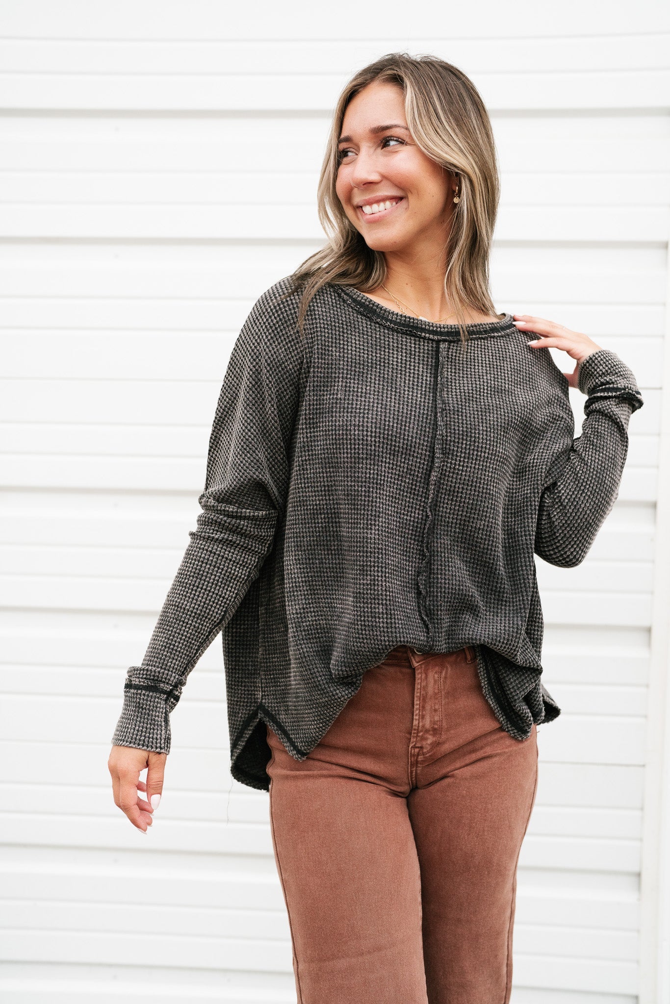 Over The Moon Waffle Knit Top