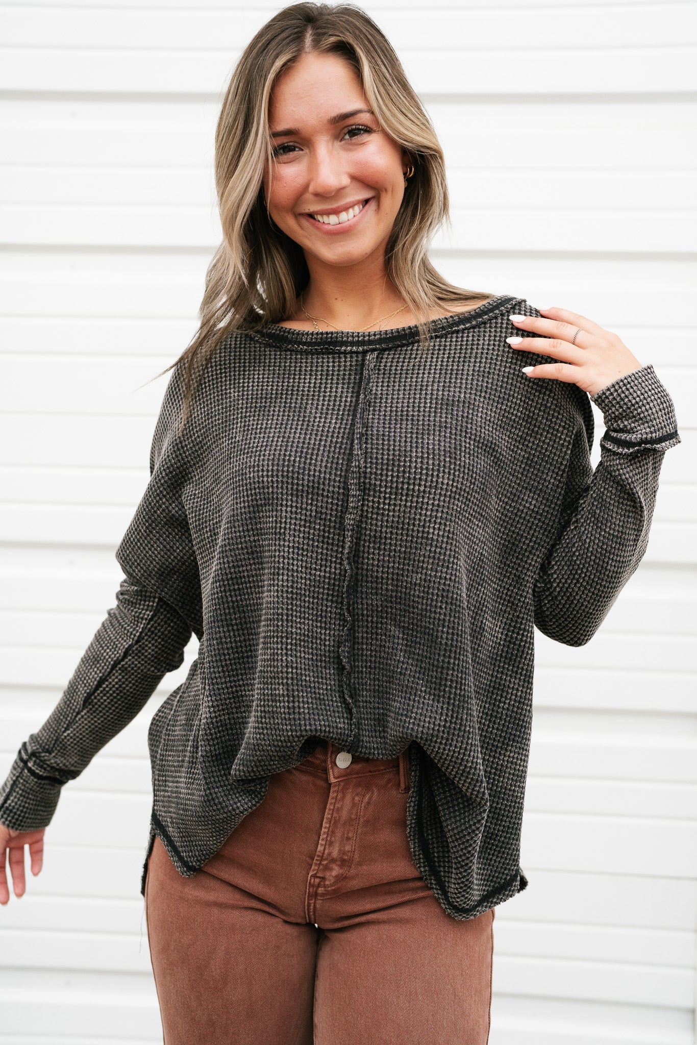 Over The Moon Waffle Knit Top