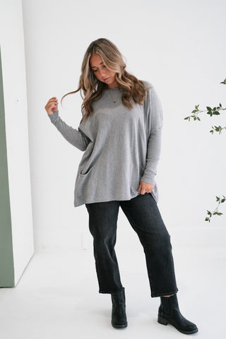 Gentle Drift Relaxed Pocket Sweater - Heather Grey