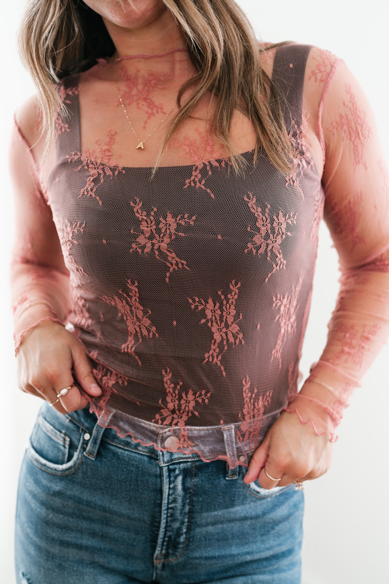 Mauve Sheer Lace Undershirt