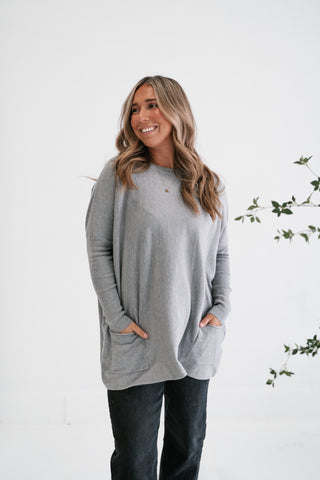 Gentle Drift Relaxed Pocket Sweater - Heather Grey