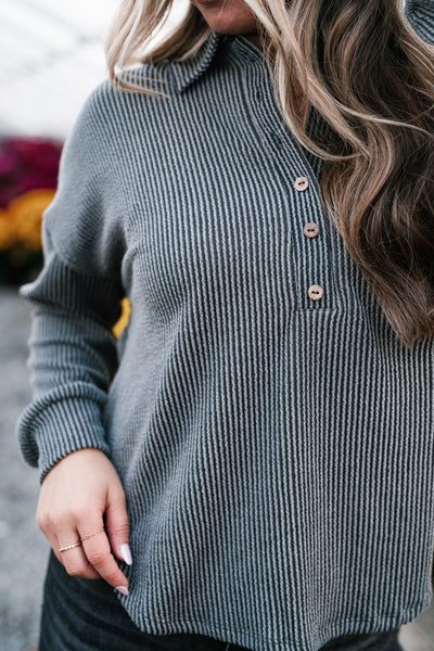 Ribbed Essential Collared Long Sleeve Top