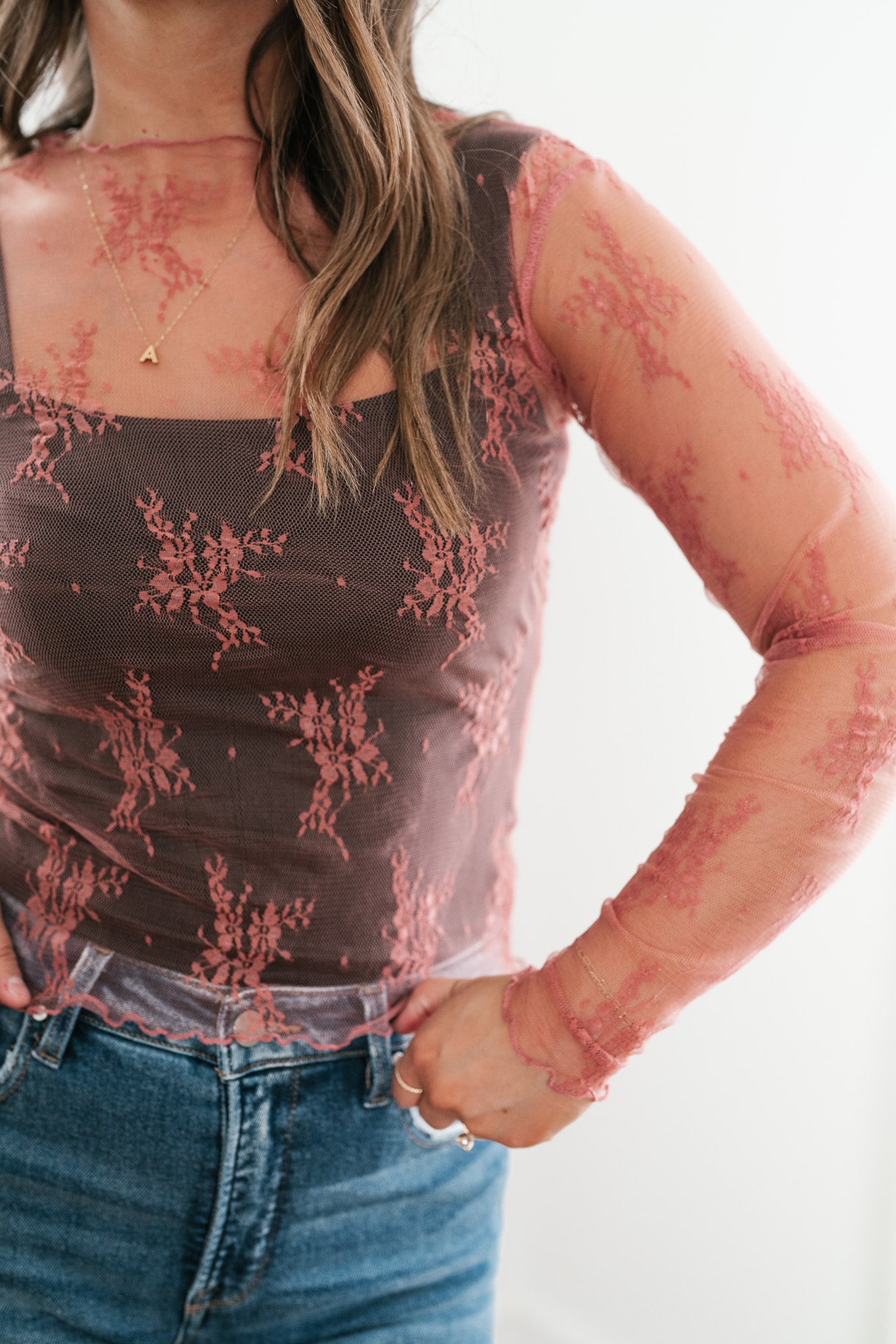 Mauve Sheer Lace Undershirt