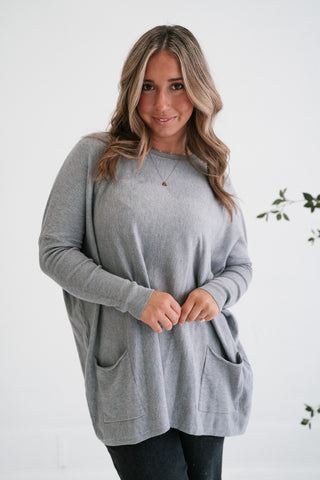 Gentle Drift Relaxed Pocket Sweater - Heather Grey