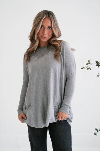 Gentle Drift Relaxed Pocket Sweater - Heather Grey
